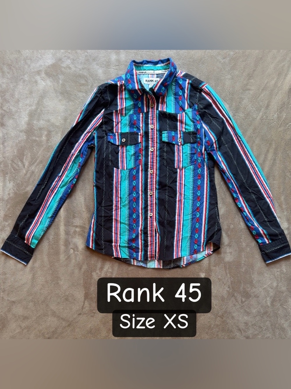 Rank 45 Women's Striped Button-Down Shirt in Black & Teal